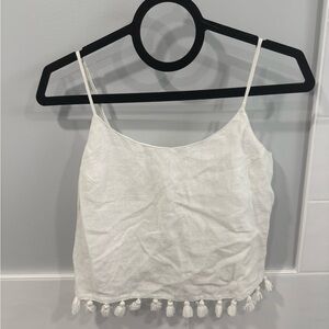 White Tassel Trim Women's Top